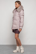 Оптом Куртка зимняя женская модная с мехом светло-коричневого цвета 13301SK в Казани, фото 2