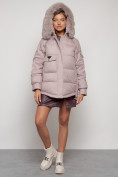 Оптом Куртка зимняя женская модная с мехом светло-коричневого цвета 13301SK в Казани, фото 5