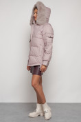 Оптом Куртка зимняя женская модная с мехом светло-коричневого цвета 13301SK в Казани, фото 6