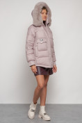 Оптом Куртка зимняя женская модная с мехом светло-коричневого цвета 13301SK в Казани, фото 7