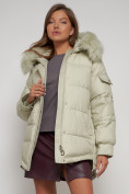 Оптом Куртка зимняя женская модная с мехом светло-зеленого цвета 13301ZS в Казани, фото 18