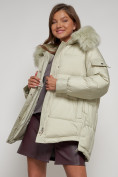 Оптом Куртка зимняя женская модная с мехом светло-зеленого цвета 13301ZS в Екатеринбурге, фото 20