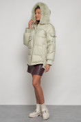 Оптом Куртка зимняя женская модная с мехом светло-зеленого цвета 13301ZS в Казани, фото 6