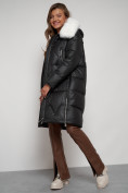 Оптом Пальто утепленное с капюшоном зимнее женское черного цвета 13305Ch, фото 15
