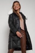 Оптом Пальто утепленное с капюшоном зимнее женское черного цвета 13305Ch, фото 16