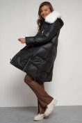 Оптом Пальто утепленное с капюшоном зимнее женское черного цвета 13305Ch, фото 17