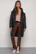 Оптом Пальто утепленное с капюшоном зимнее женское черного цвета 13305Ch, фото 18