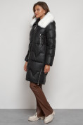 Оптом Пальто утепленное с капюшоном зимнее женское черного цвета 13305Ch, фото 2