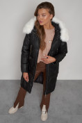 Оптом Пальто утепленное с капюшоном зимнее женское черного цвета 13305Ch, фото 21