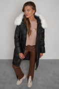 Оптом Пальто утепленное с капюшоном зимнее женское черного цвета 13305Ch, фото 23