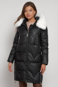 Оптом Пальто утепленное с капюшоном зимнее женское черного цвета 13305Ch, фото 25