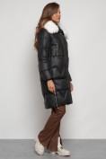 Оптом Пальто утепленное с капюшоном зимнее женское черного цвета 13305Ch, фото 3