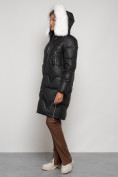 Оптом Пальто утепленное с капюшоном зимнее женское черного цвета 13305Ch, фото 6