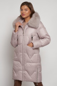 Оптом Пальто утепленное с капюшоном зимнее женское светло-коричневого цвета 13305SK, фото 10