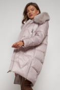 Оптом Пальто утепленное с капюшоном зимнее женское светло-коричневого цвета 13305SK, фото 17