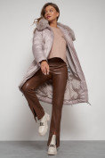 Оптом Пальто утепленное с капюшоном зимнее женское светло-коричневого цвета 13305SK в Екатеринбурге, фото 18