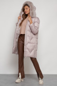 Оптом Пальто утепленное с капюшоном зимнее женское светло-коричневого цвета 13305SK в Самаре, фото 20