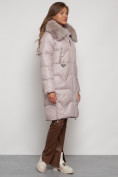Оптом Пальто утепленное с капюшоном зимнее женское светло-коричневого цвета 13305SK в Омске, фото 3