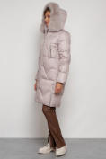 Оптом Пальто утепленное с капюшоном зимнее женское светло-коричневого цвета 13305SK в Омске, фото 6