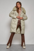 Оптом Пальто утепленное с капюшоном зимнее женское светло-зеленого цвета 13305ZS, фото 13