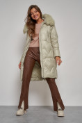 Оптом Пальто утепленное с капюшоном зимнее женское светло-зеленого цвета 13305ZS в Воронеже, фото 14