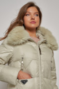 Оптом Пальто утепленное с капюшоном зимнее женское светло-зеленого цвета 13305ZS, фото 9