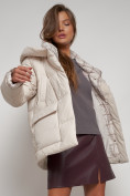 Оптом Зимняя женская куртка модная с капюшоном бежевого цвета 133105B в Казани, фото 20