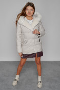 Оптом Куртка зимняя женская модная с мехом бежевого цвета 133120B в Казани, фото 11