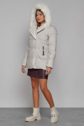 Оптом Куртка зимняя женская модная с мехом бежевого цвета 133120B в Екатеринбурге, фото 5
