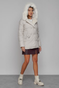 Оптом Куртка зимняя женская модная с мехом бежевого цвета 133120B в Казани, фото 6