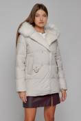 Оптом Куртка зимняя женская модная с мехом бежевого цвета 133120B в Казани, фото 9