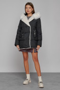 Оптом Куртка зимняя женская модная с мехом черного цвета 133120Ch в Казани