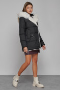 Оптом Куртка зимняя женская модная с мехом черного цвета 133120Ch в Казани, фото 3