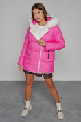 Оптом Куртка зимняя женская модная с мехом розового цвета 133120R в Казани, фото 11
