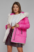 Оптом Куртка зимняя женская модная с мехом розового цвета 133120R в Казани, фото 14