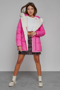 Оптом Куртка зимняя женская модная с мехом розового цвета 133120R в Казани, фото 15