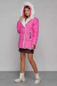 Оптом Куртка зимняя женская модная с мехом розового цвета 133120R в Казани, фото 5