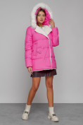 Оптом Куртка зимняя женская модная с мехом розового цвета 133120R в Казани, фото 6