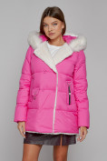 Оптом Куртка зимняя женская модная с мехом розового цвета 133120R в Казани, фото 8