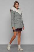 Оптом Куртка зимняя женская модная с мехом светло-зеленого цвета 133120ZS в Екатеринбурге, фото 3