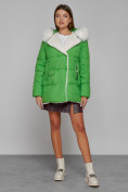 Оптом Куртка зимняя женская модная с мехом зеленого цвета 133120Z в Екатеринбурге