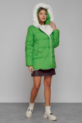 Оптом Куртка зимняя женская модная с мехом зеленого цвета 133120Z в Екатеринбурге, фото 7