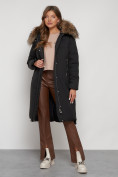 Оптом Пальто утепленное с капюшоном зимнее женское черного цвета 133125Ch, фото 2