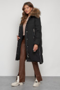 Оптом Пальто утепленное с капюшоном зимнее женское черного цвета 133125Ch в Оренбурге, фото 3