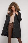 Оптом Пальто утепленное с капюшоном зимнее женское черного цвета 133125Ch в Волгоградке, фото 7
