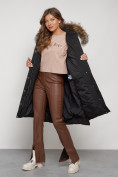 Оптом Пальто утепленное с капюшоном зимнее женское черного цвета 133125Ch в Екатеринбурге, фото 8