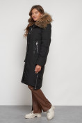 Оптом Пальто утепленное с капюшоном зимнее женское черного цвета 133125Ch в Волгоградке, фото 12