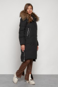 Оптом Пальто утепленное с капюшоном зимнее женское черного цвета 133125Ch в Санкт-Петербурге, фото 13