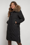 Оптом Пальто утепленное с капюшоном зимнее женское черного цвета 133125Ch в Екатеринбурге, фото 17