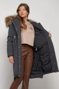 Оптом Пальто утепленное с капюшоном зимнее женское темно-серого цвета 133125TC, фото 9